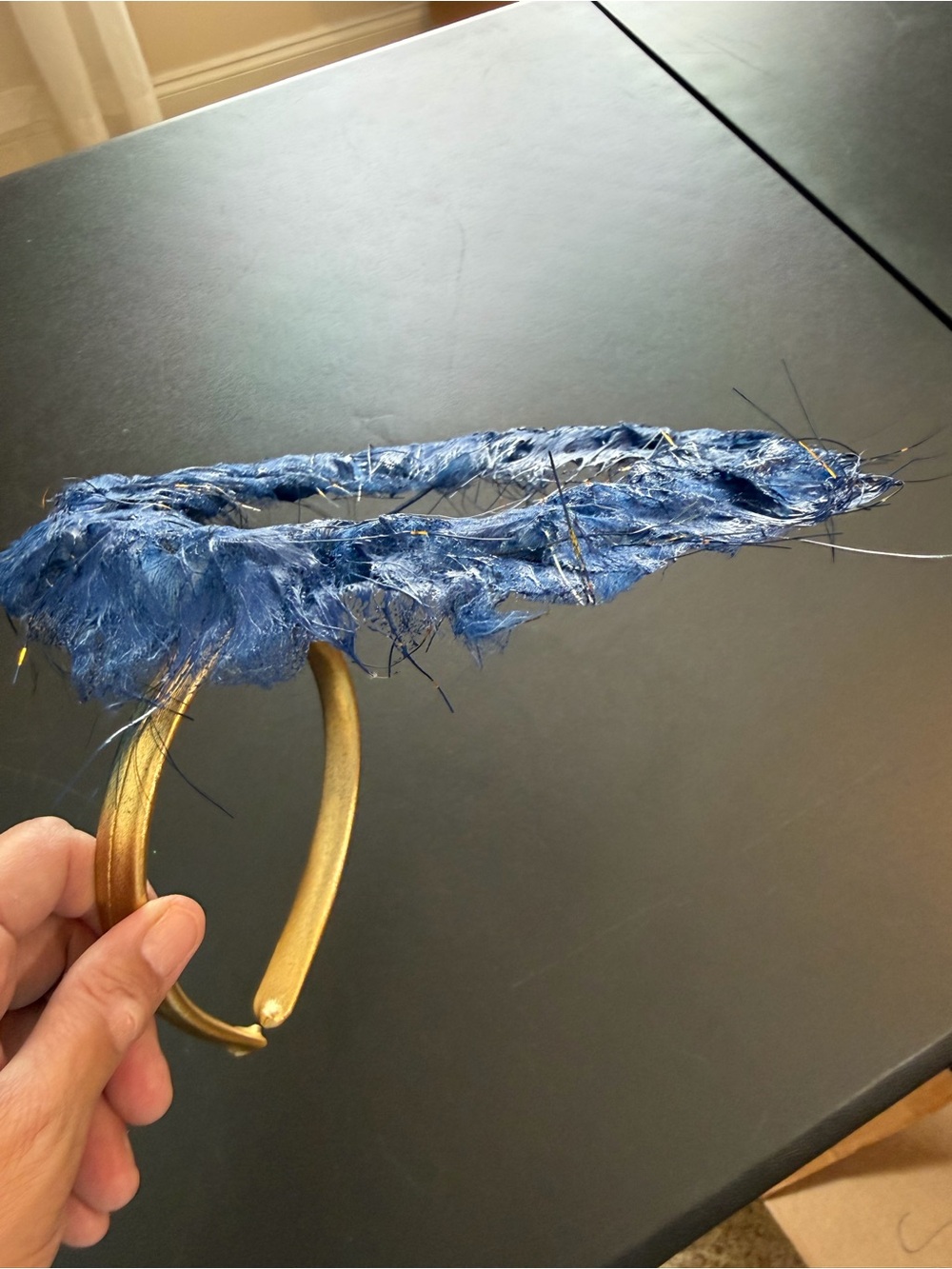 Gold Headband halo with Textured Navy Blue Accent